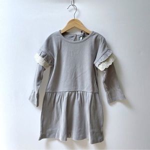 Lilly + Sid Organic Kids Grey Frill Sleeve Dress 4–5Y | Girls Cotton
